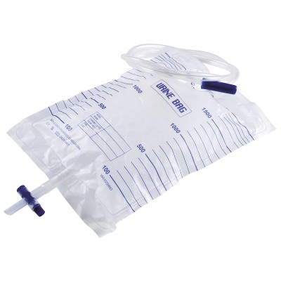 Sacca urina da letto con tubo da 130 cm - 2 lt - con/senza rubinetto di scarico - confezione da 25 pezzi - PHARMAFIORE - Conjjrubinettojjdijjscarico