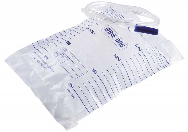 Sacca urina da letto con tubo da 130 cm - 2 lt - con/senza rubinetto di scarico - confezione da 25 pezzi - PHARMAFIORE - Senzajjrubinettojjdijjscarico