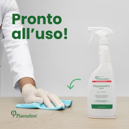 Disinfettante per dispositivi medici e superfici, campo sanitario e laboratoristico, PHARMAFIORE DISPOSENSITIVE SPRAY, flacone con spruzzino da 750 ml in anteprima