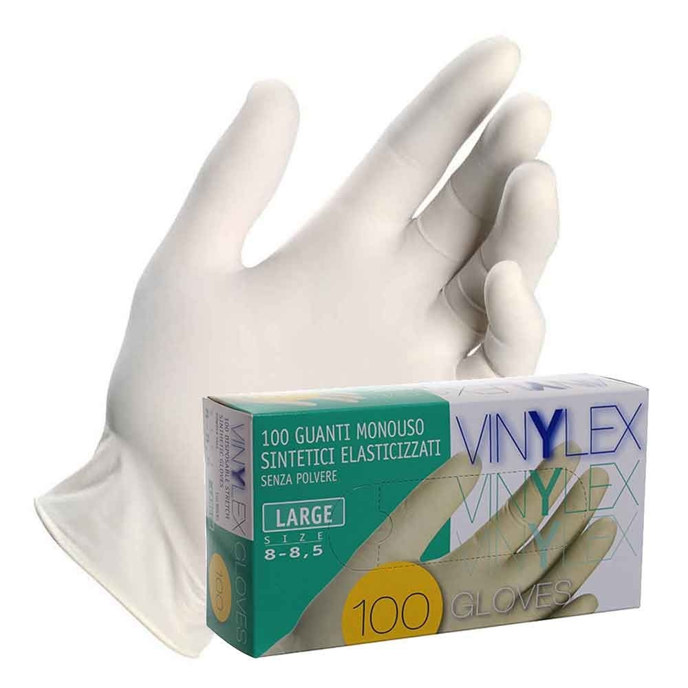 Guanti in vinile sintetici elasticizzati monouso S-M-L-XL VINYLEX - confezione da 100 pezzi in anteprima