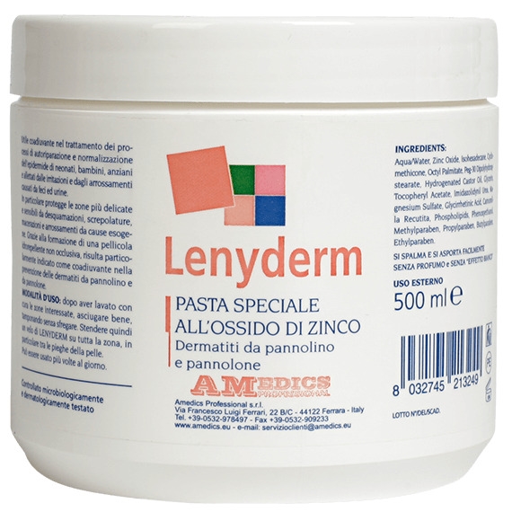 LENYDERM Crema all'ossido di zinco protettiva e lenitiva arrossamenti - barattolo da 500 ml in anteprima