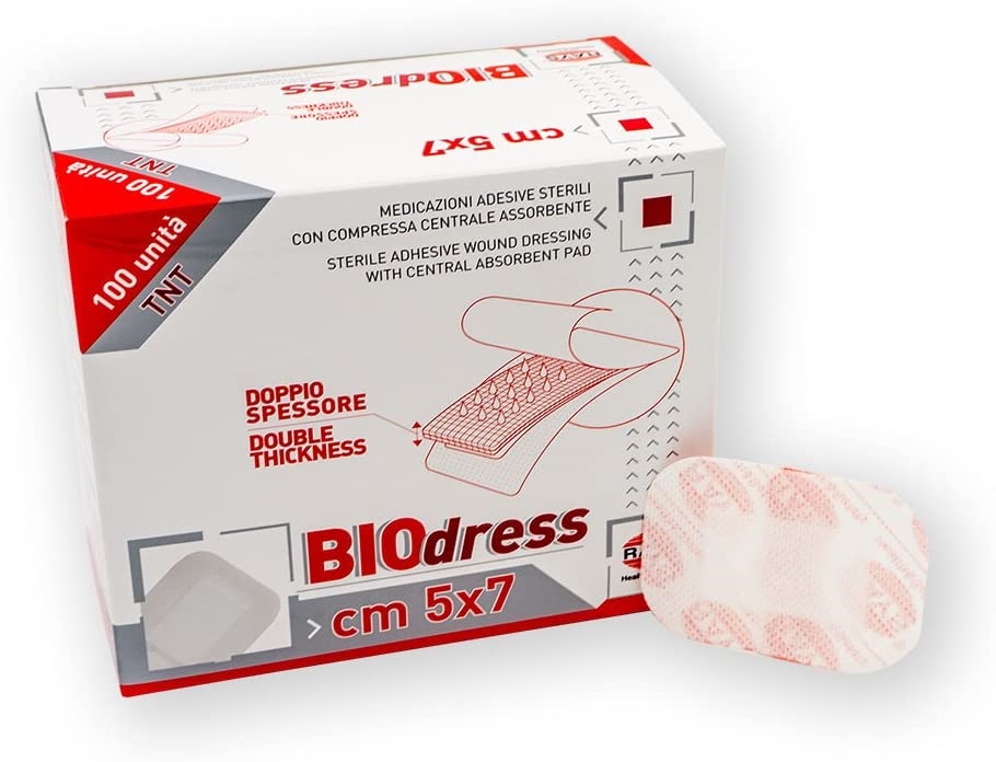Medicazioni adesive sterili con compressa centrale assorbente in tnt 5x7 cm - confezione da 100 pezzi in anteprima