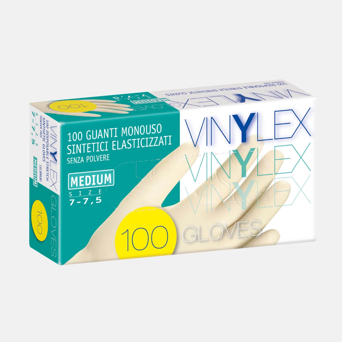 Guanti in vinile sintetici elasticizzati monouso, VINYL - S-M-L-XL - confezione da 100 pezzi - MEDCONSULTING - Mjj-jjMediumjj7-7yy5